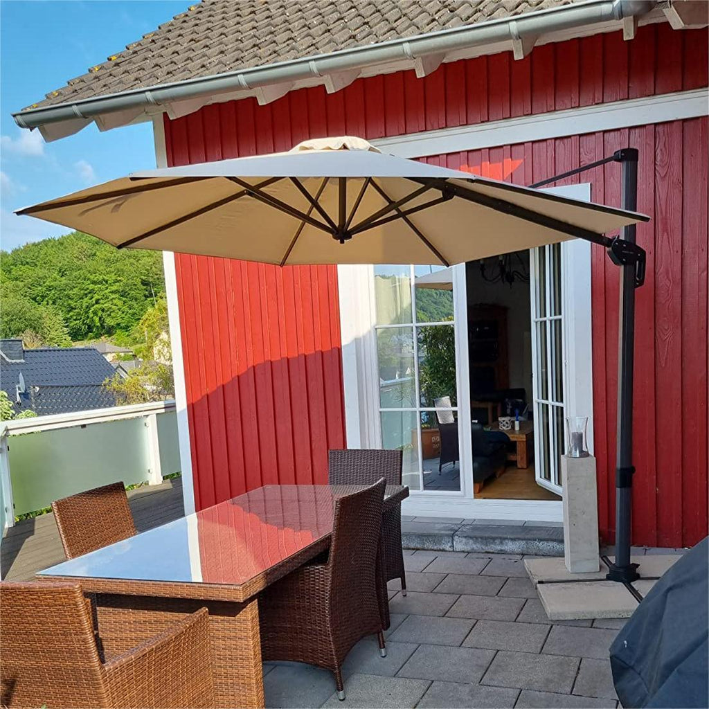 PURPLE LEAF Affordable Outdoor Umbrella with Base, Round Cantilever Umbrella for Garden