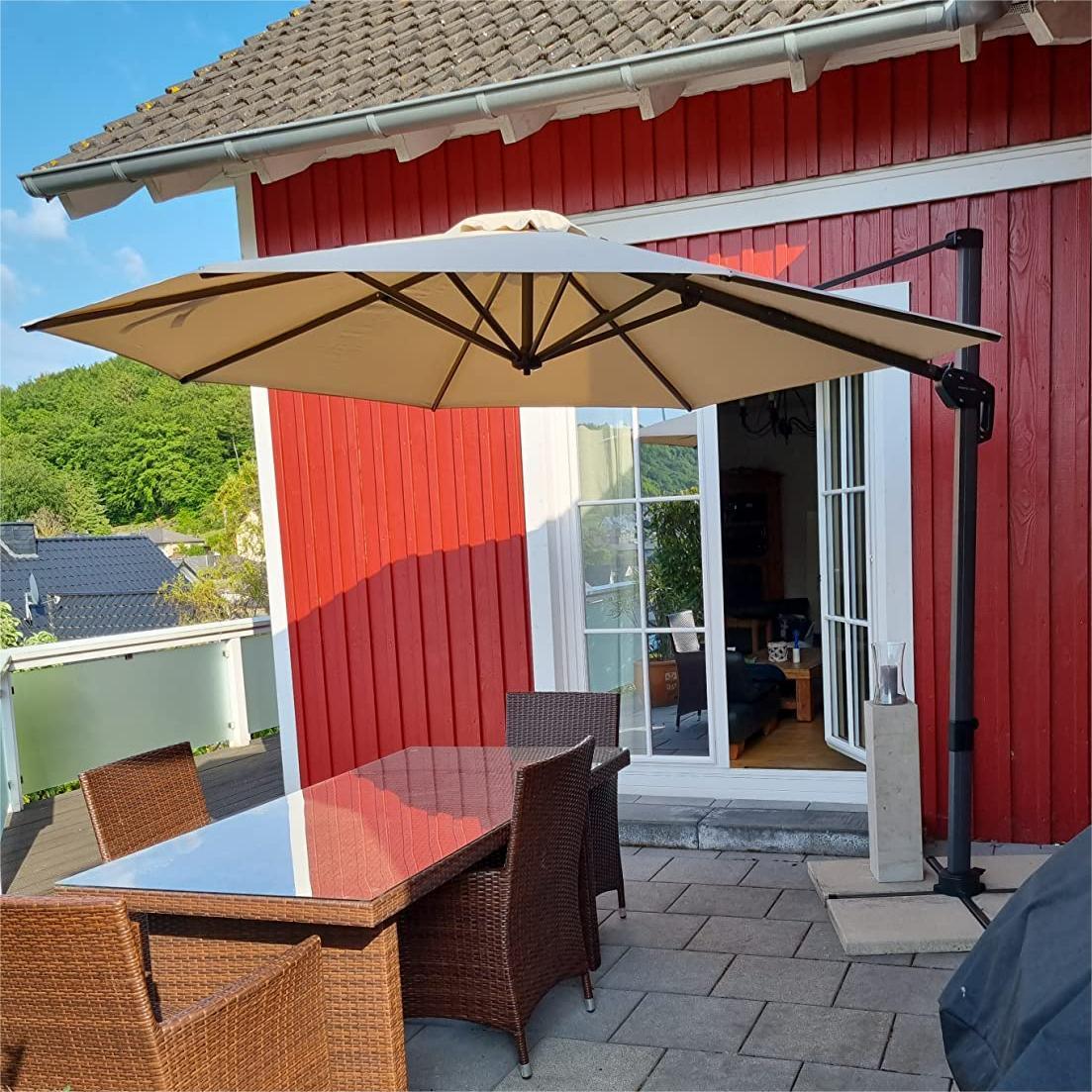 PURPLE LEAF Affordable Outdoor Umbrella with Base, Round Cantilever Umbrella for Garden