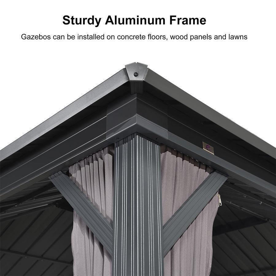 PURPLE LEAF Grey Hardtop Gazebo with Heavy Duty Galvanized Steel Double Roof with String Lights-clear