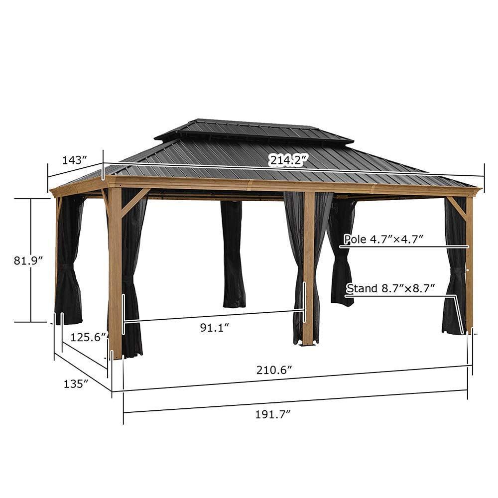 PURPLE LEAF Hardtop Gazebo for Patio Wood Grain Aluminum Frame Awning with Netting