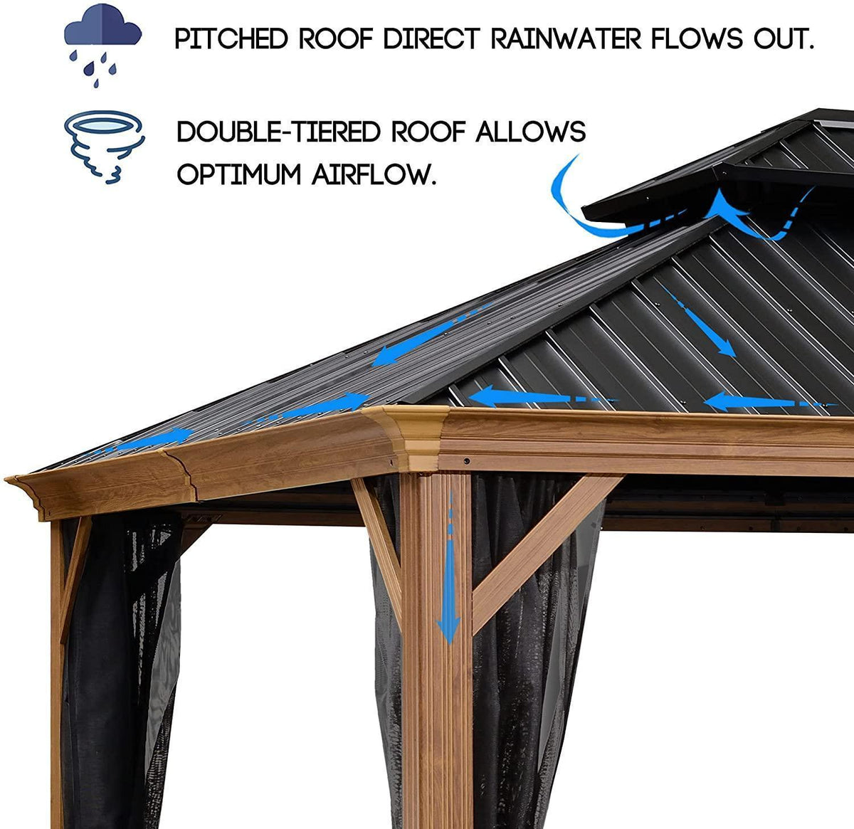 PURPLE LEAF Hardtop Gazebo for Patio Wood Grain Aluminum Frame Awning with Netting