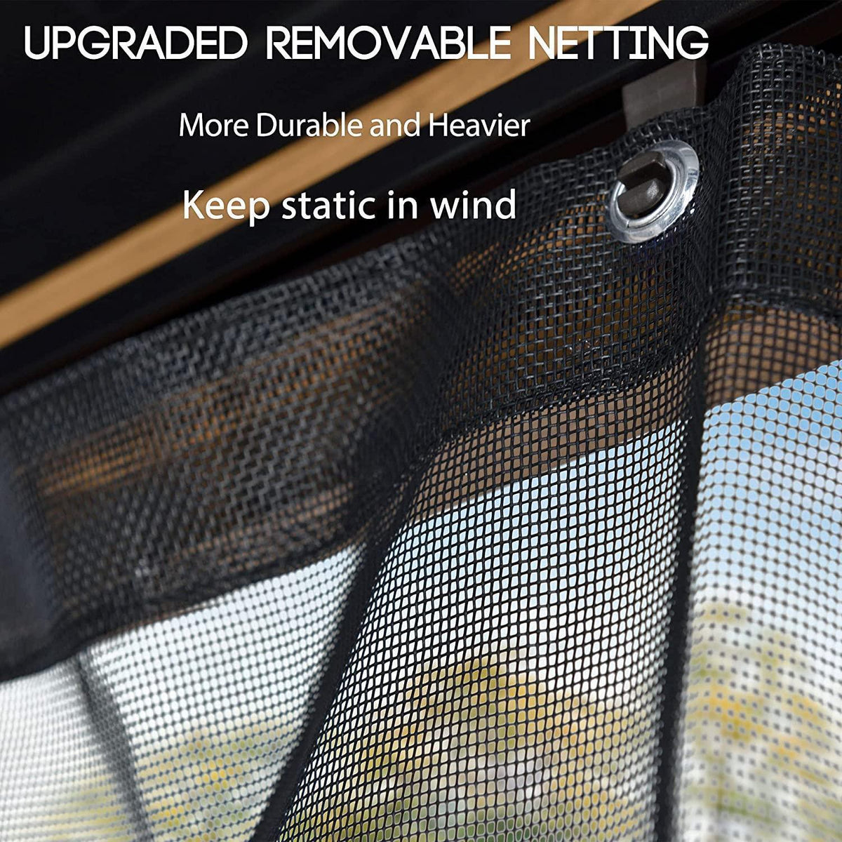 PURPLE LEAF Hardtop Gazebo for Patio Wood Grain Aluminum Frame Awning with Netting