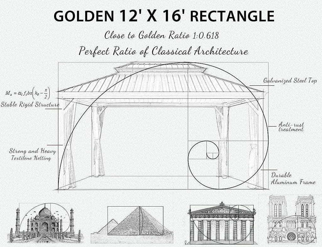 PURPLE LEAF Hardtop Gazebo for Patio Wood Grain Aluminum Frame Awning with Netting