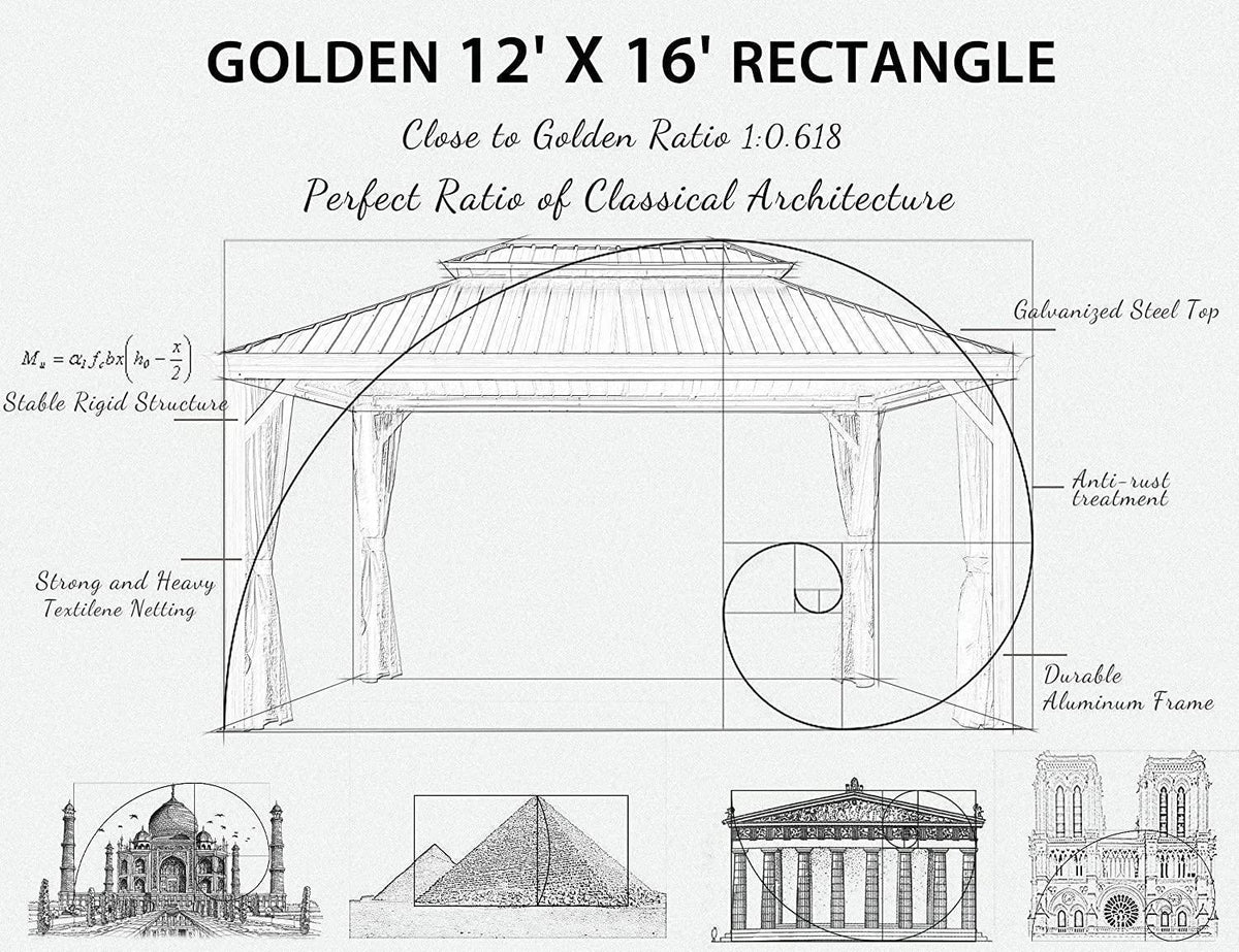 PURPLE LEAF Hardtop Gazebo for Patio Wood Grain Aluminum Frame Awning with Netting