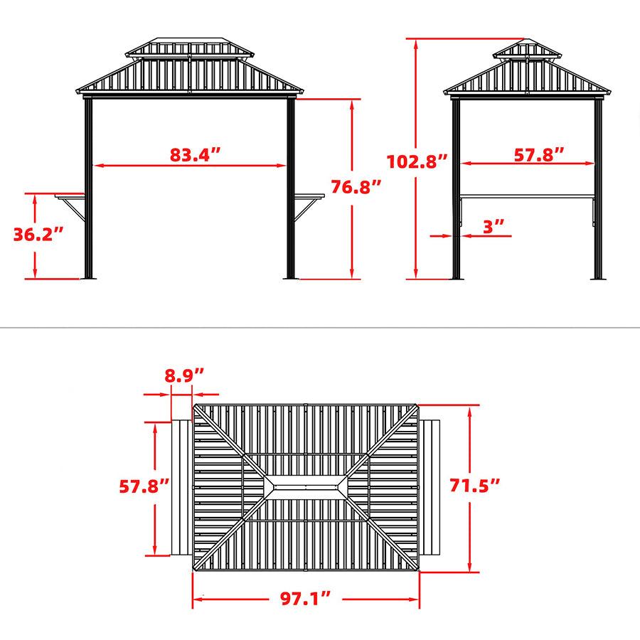 PURPLE LEAF Hardtop Grill Gazebo for Patio Bronze Permanent Metal Roof Outside Sun Shade Outdoor BBQ Canopy