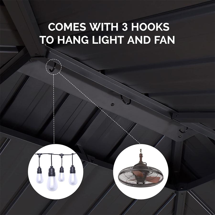 PURPLE LEAF Hardtop Grill Gazebo for Patio Bronze Permanent Metal Roof Outside Sun Shade Outdoor BBQ Canopy