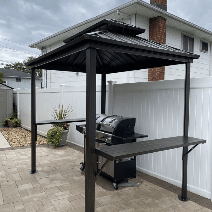 PURPLE LEAF Hardtop Grill Gazebo for Patio Bronze Permanent Metal Roof Outside Sun Shade Outdoor BBQ Canopy