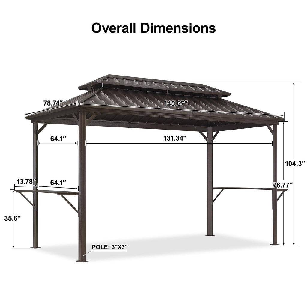 PURPLE LEAF Hardtop Grill Gazebo for Patio Bronze Permanent Metal Roof Outside Sun Shade Outdoor BBQ Canopy