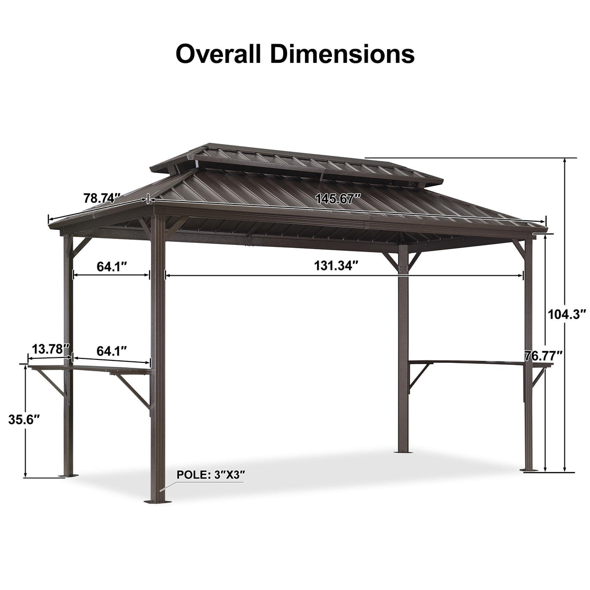 PURPLE LEAF Hardtop Grill Gazebo for Patio Bronze Permanent Metal Roof Outside Sun Shade Outdoor BBQ Canopy