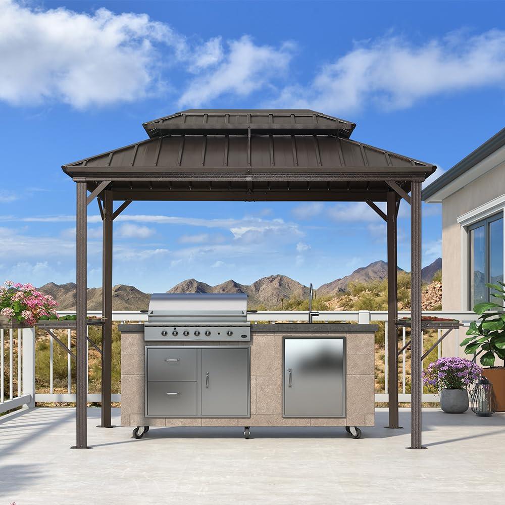 PURPLE LEAF Hardtop Grill Gazebo for Patio Bronze Permanent Metal Roof Outside Sun Shade Outdoor BBQ Canopy