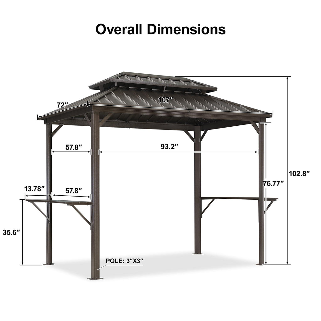 PURPLE LEAF Hardtop Grill Gazebo for Patio Bronze Permanent Metal Roof Outside Sun Shade Outdoor BBQ Canopy