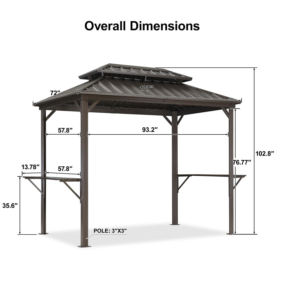 PURPLE LEAF Hardtop Grill Gazebo for Patio Bronze Permanent Metal Roof Outside Sun Shade Outdoor BBQ Canopy