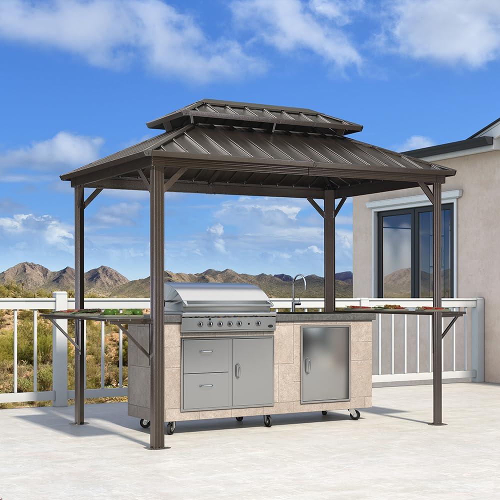 PURPLE LEAF Hardtop Grill Gazebo for Patio Bronze Permanent Metal Roof Outside Sun Shade Outdoor BBQ Canopy