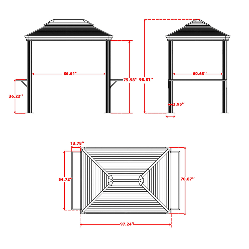PURPLE LEAF Hardtop Grill Gazebo for Patio Bronze Permanent Metal Roof Outside Sun Shade Outdoor BBQ Canopy