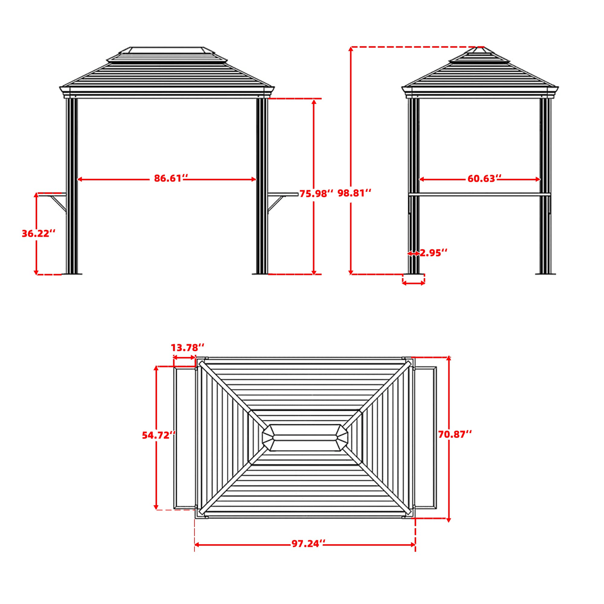 PURPLE LEAF Hardtop Grill Gazebo for Patio Bronze Permanent Metal Roof Outside Sun Shade Outdoor BBQ Canopy