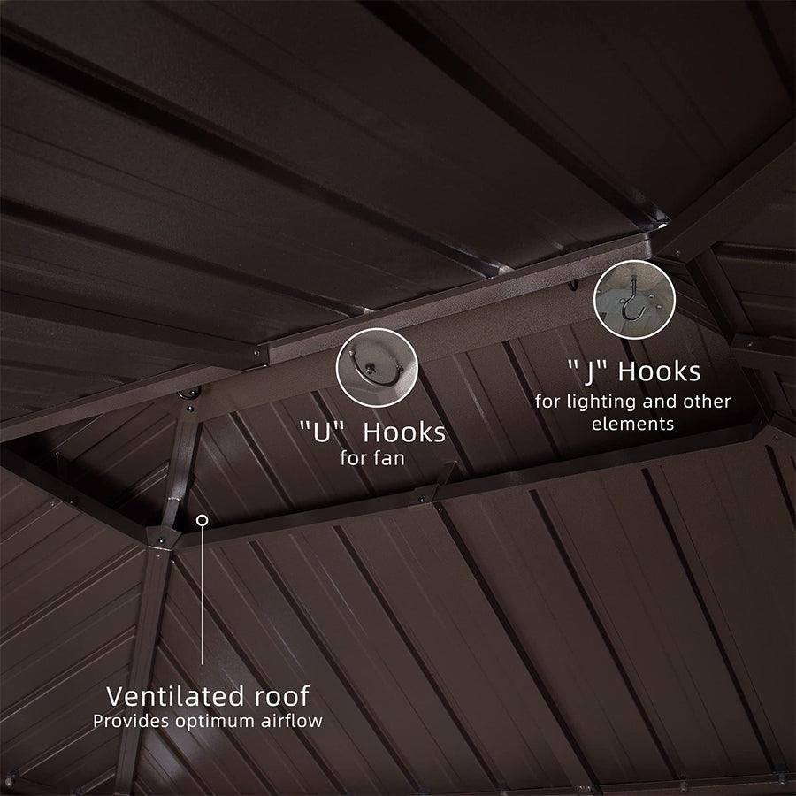 PURPLE LEAF Hardtop Grill Gazebo for Patio Bronze Permanent Metal Roof Outside Sun Shade Outdoor BBQ Canopy