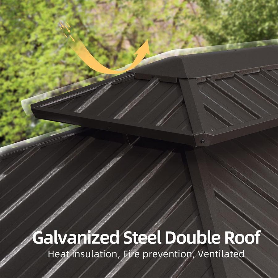 PURPLE LEAF Hardtop Grill Gazebo for Patio Bronze Permanent Metal Roof Outside Sun Shade Outdoor BBQ Canopy