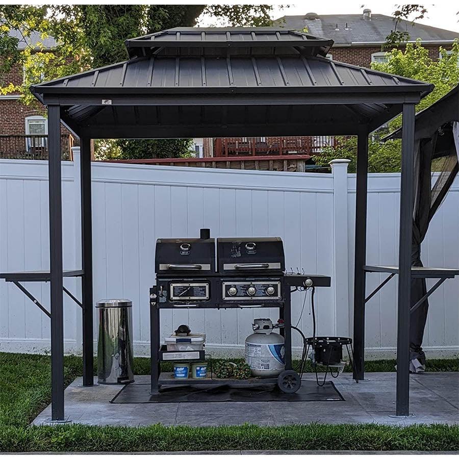 PURPLE LEAF Hardtop Grill Gazebo for Patio Grey Permanent Metal Roof Outside Sun Shade Outdoor BBQ Canopy