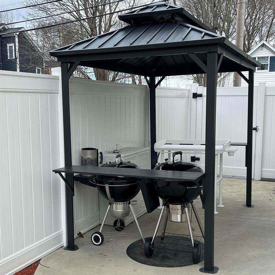 PURPLE LEAF Hardtop Grill Gazebo for Patio Grey Permanent Metal Roof Outside Sun Shade Outdoor BBQ Canopy