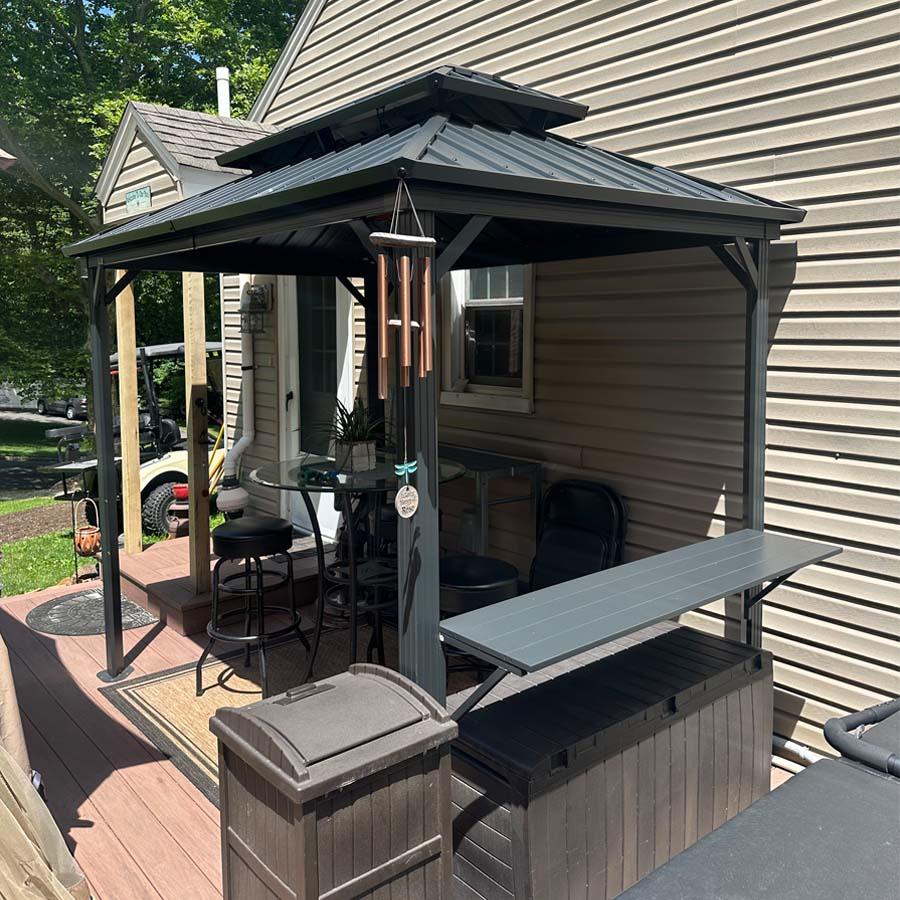 PURPLE LEAF Hardtop Grill Gazebo for Patio Grey Permanent Metal Roof Outside Sun Shade Outdoor BBQ Canopy