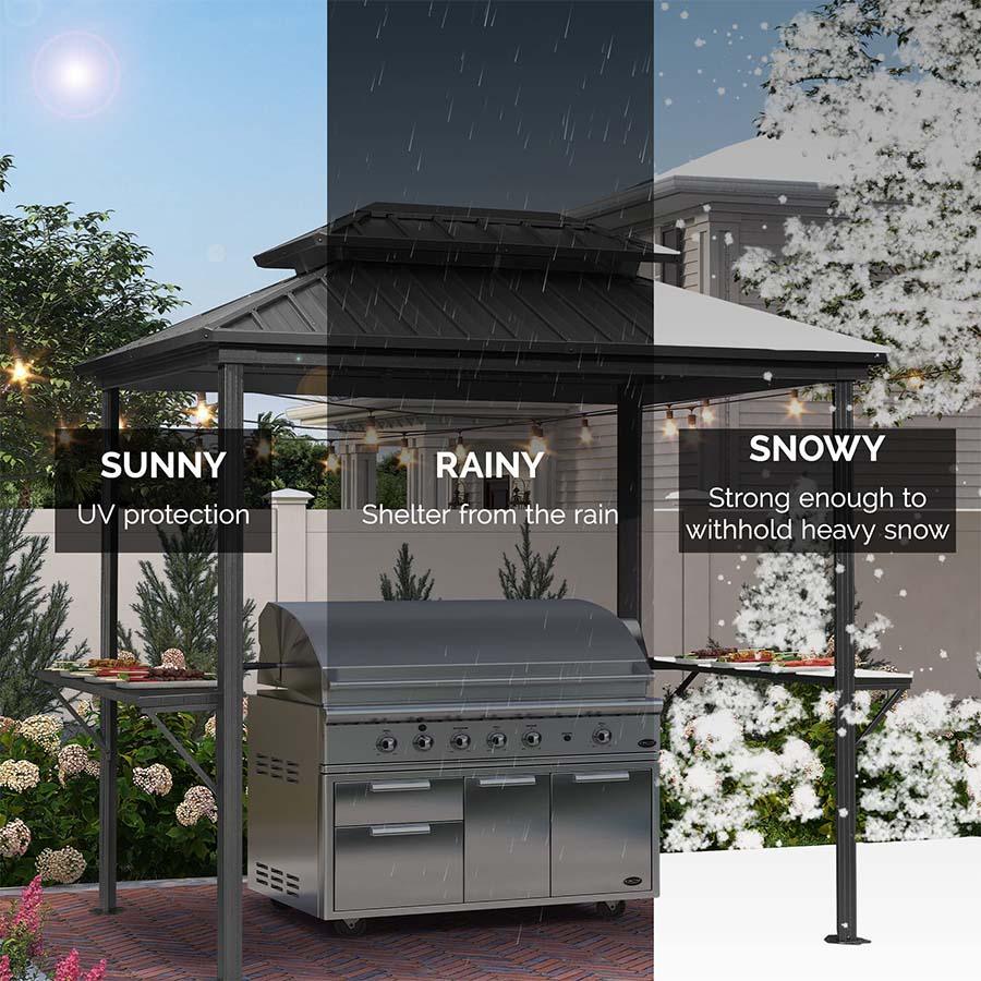 PURPLE LEAF Hardtop Grill Gazebo for Patio Grey Permanent Metal Roof Outside Sun Shade Outdoor BBQ Canopy