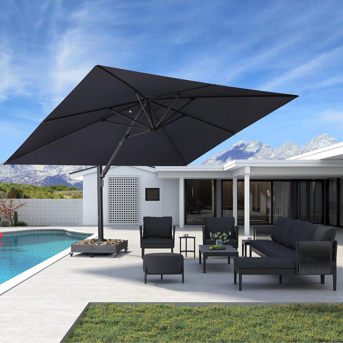 PURPLE LEAF Heavy-Duty Fillable Base with Wheels for Cantilever Patio Umbrellas