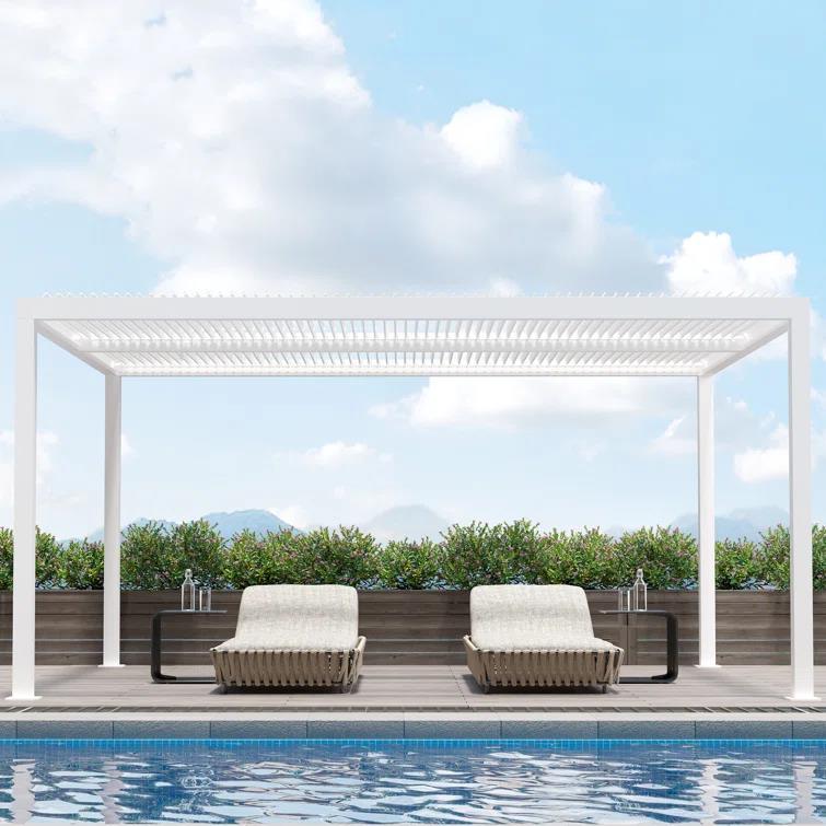 PURPLE LEAF Athena Louvered Pergola Modern White Pergola with Adjustable Roof for Deck Backyard Garden