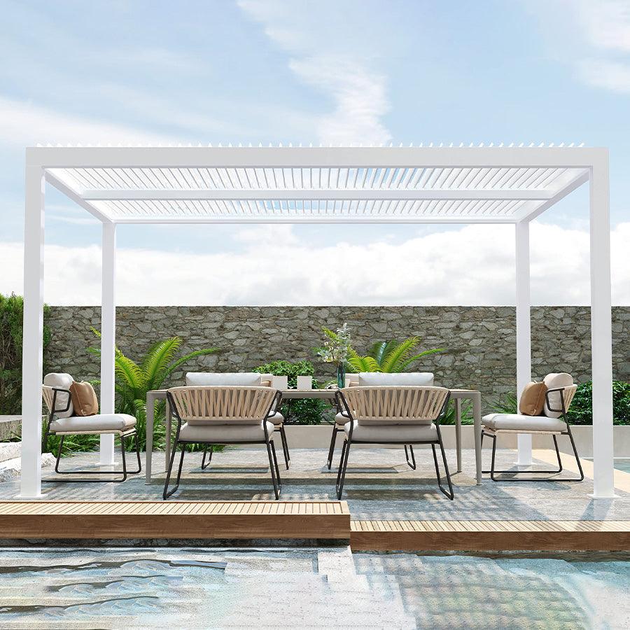 PURPLE LEAF Athena Louvered Pergola Modern White Pergola with Adjustable Roof for Deck Backyard Garden