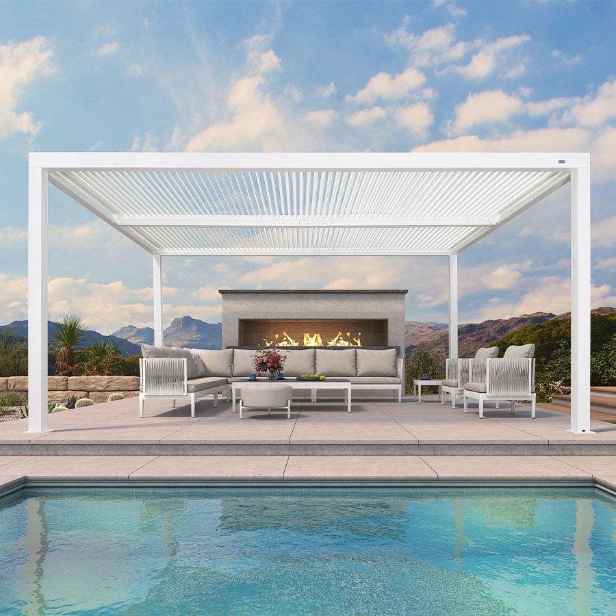 PURPLE LEAF Athena Louvered Pergola Modern White Pergola with Adjustable Roof for Deck Backyard Garden