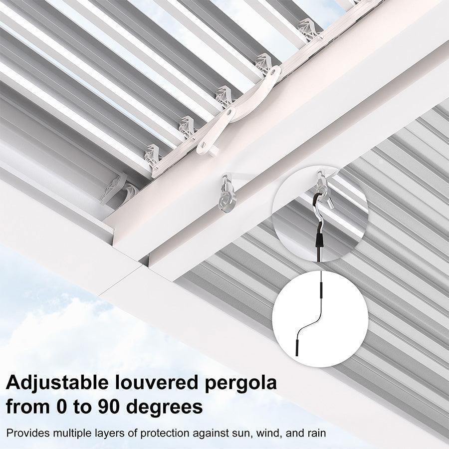PURPLE LEAF Athena Louvered Pergola White Outdoor Aluminum Pergola with Strip Lights Adjustable Gazebo for Patio Deck Garden