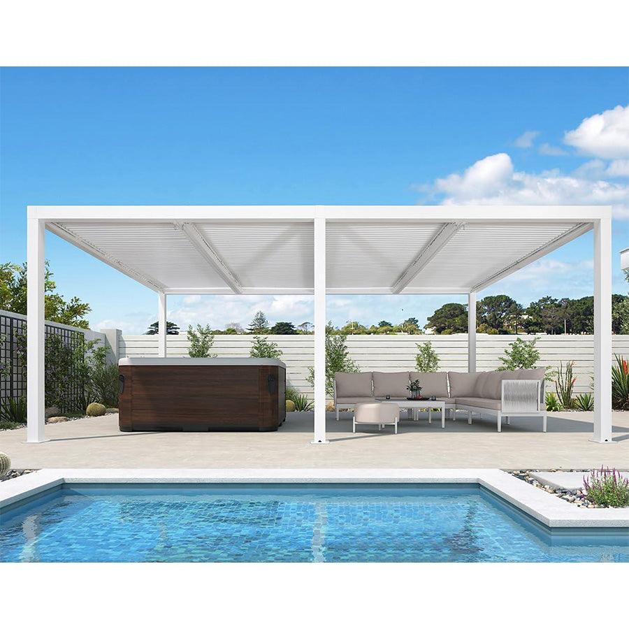 PURPLE LEAF Athena Louvered Pergola Modern White Pergola with Adjustable Roof for Deck Backyard Garden