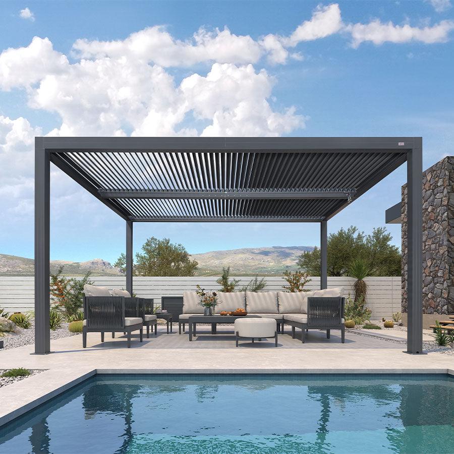 PURPLE LEAF Athena Louvered Pergola Outdoor Aluminum Pergola with Adjustable Roof for Deck Backyard Garden Hardtop Gazebo