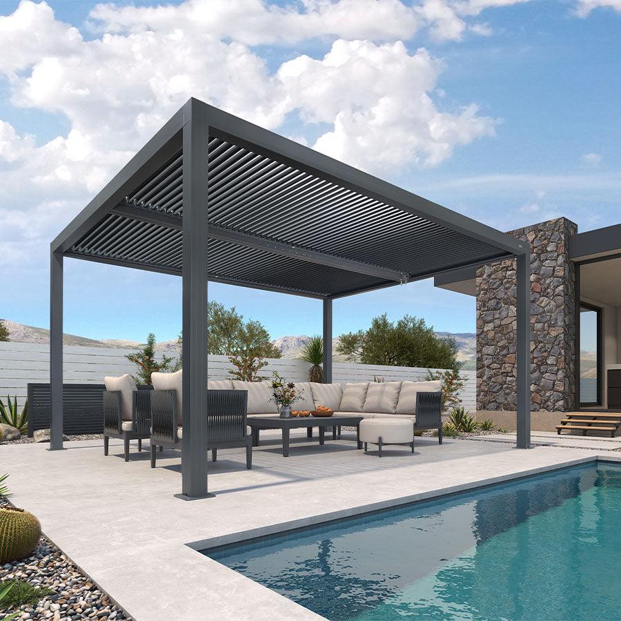 PURPLE LEAF Athena Louvered Pergola Outdoor Aluminum Pergola with Adjustable Roof for Deck Backyard Garden Hardtop Gazebo