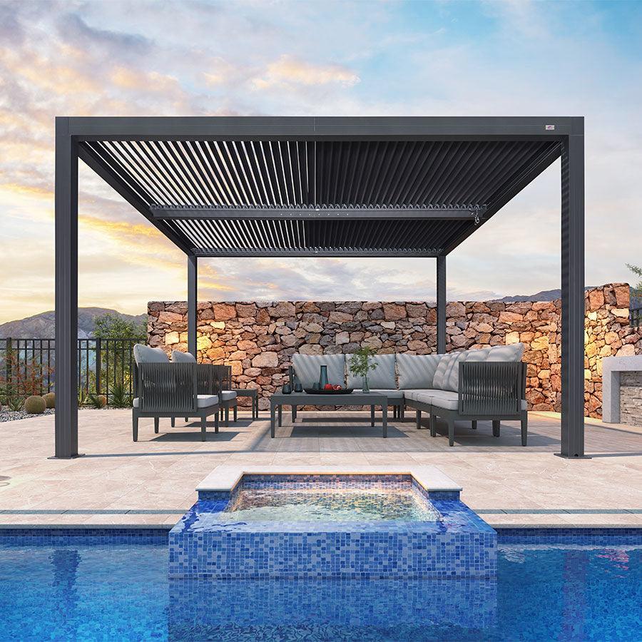 PURPLE LEAF Athena Louvered Pergola Outdoor Aluminum Pergola with Adjustable Roof for Deck Backyard Garden Hardtop Gazebo