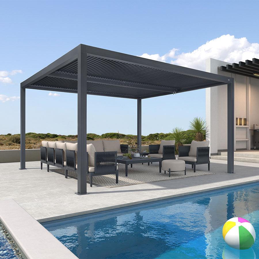 PURPLE LEAF Athena Louvered Pergola Outdoor Aluminum Pergola with Adjustable Roof for Deck Backyard Garden Hardtop Gazebo
