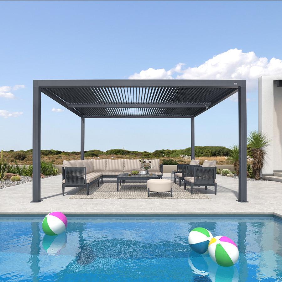PURPLE LEAF Athena Louvered Pergola Outdoor Aluminum Pergola with Adjustable Roof for Deck Backyard Garden Hardtop Gazebo