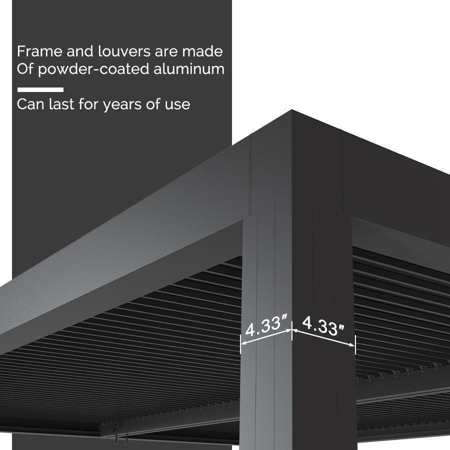 PURPLE LEAF Athena Louvered Pergola Grey Outdoor Aluminum Pergola with Shutter Wall Adjustable Gazebo Rainproof for Patio Deck Garden