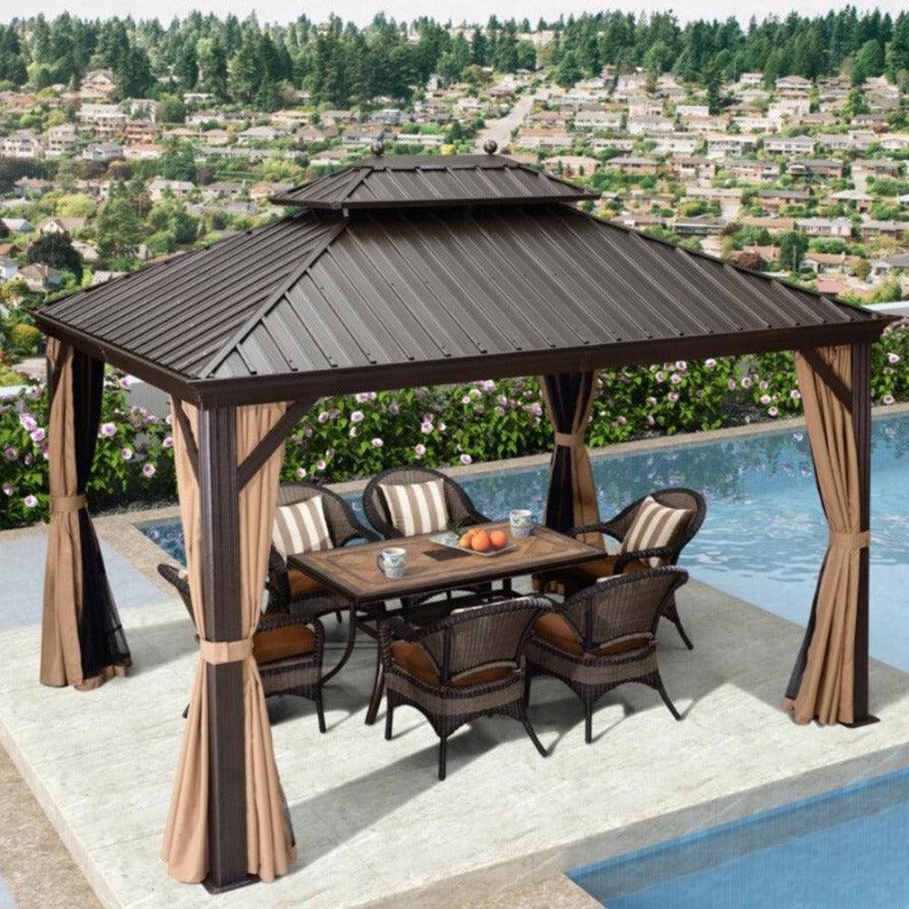PURPLE LEAF Outdoor Hardtop Gazebo for Garden Bronze Double Roof Aluminum Frame Pavilion