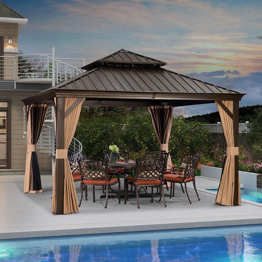 PURPLE LEAF Outdoor Hardtop Gazebo for Garden Bronze Double Roof Aluminum Frame Pavilion