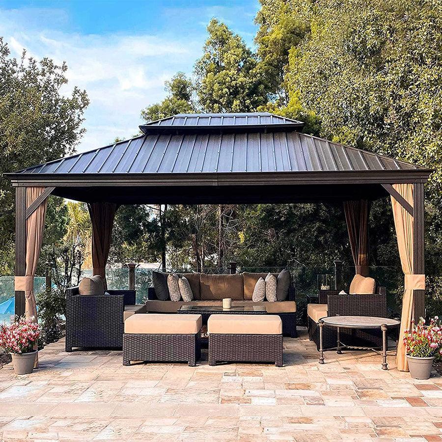 PURPLE LEAF Outdoor Hardtop Gazebo for Garden Bronze Double Roof Aluminum Frame Pavilion