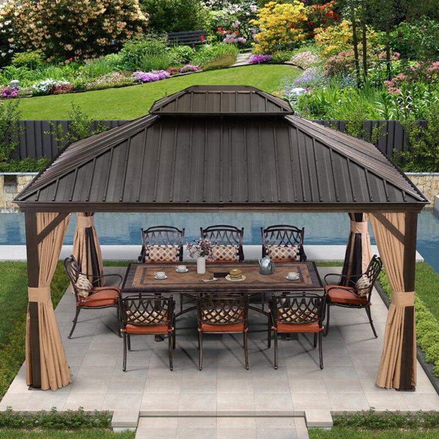 PURPLE LEAF Outdoor Hardtop Gazebo for Garden Bronze Double Roof Aluminum Frame Pavilion