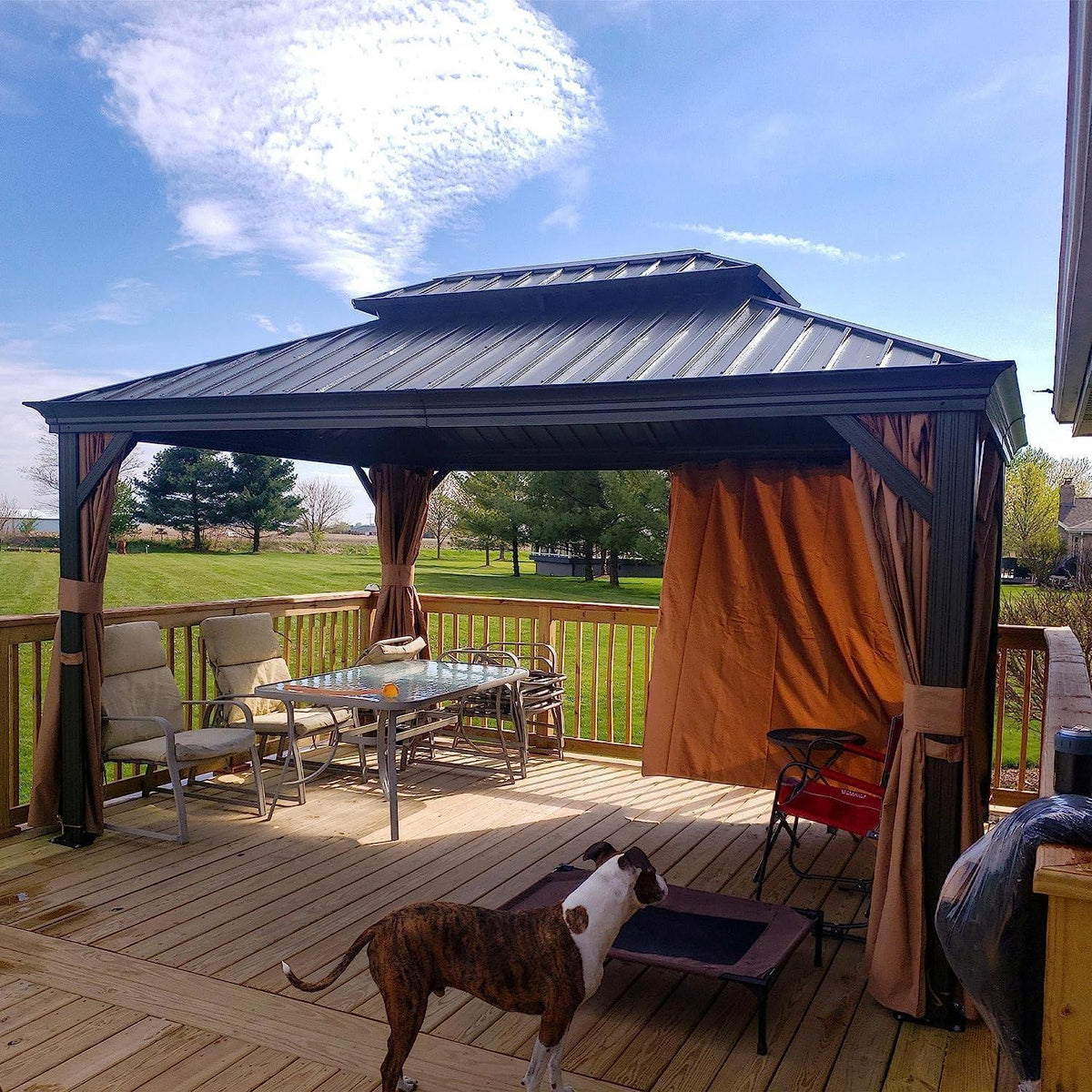 PURPLE LEAF Outdoor Hardtop Gazebo for Garden Bronze Double Roof Aluminum Frame Pavilion