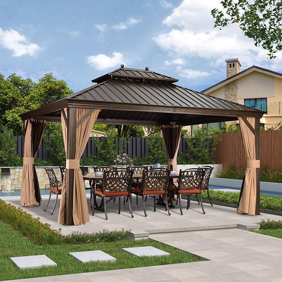 PURPLE LEAF Outdoor Hardtop Gazebo for Garden Bronze Double Roof Aluminum Frame Pavilion