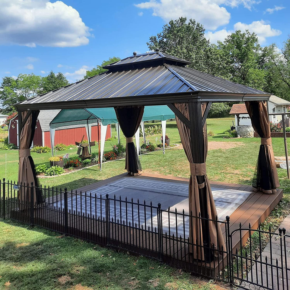 PURPLE LEAF Outdoor Hardtop Gazebo for Garden Bronze Double Roof Aluminum Frame Pavilion