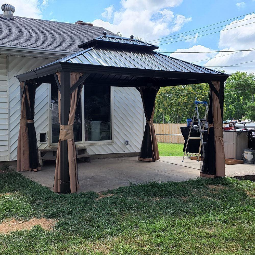 PURPLE LEAF Outdoor Hardtop Gazebo for Garden Bronze Double Roof Aluminum Frame Pavilion