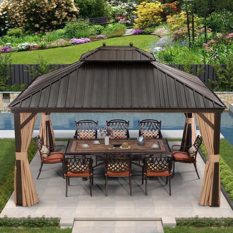 PURPLE LEAF Outdoor Hardtop Gazebo for Garden Bronze Double Roof Aluminum Frame Pavilion