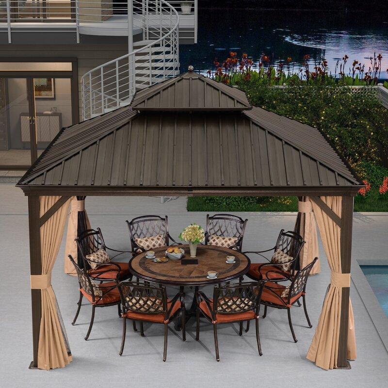 PURPLE LEAF Outdoor Hardtop Gazebo for Garden Bronze Double Roof Aluminum Frame Pavilion