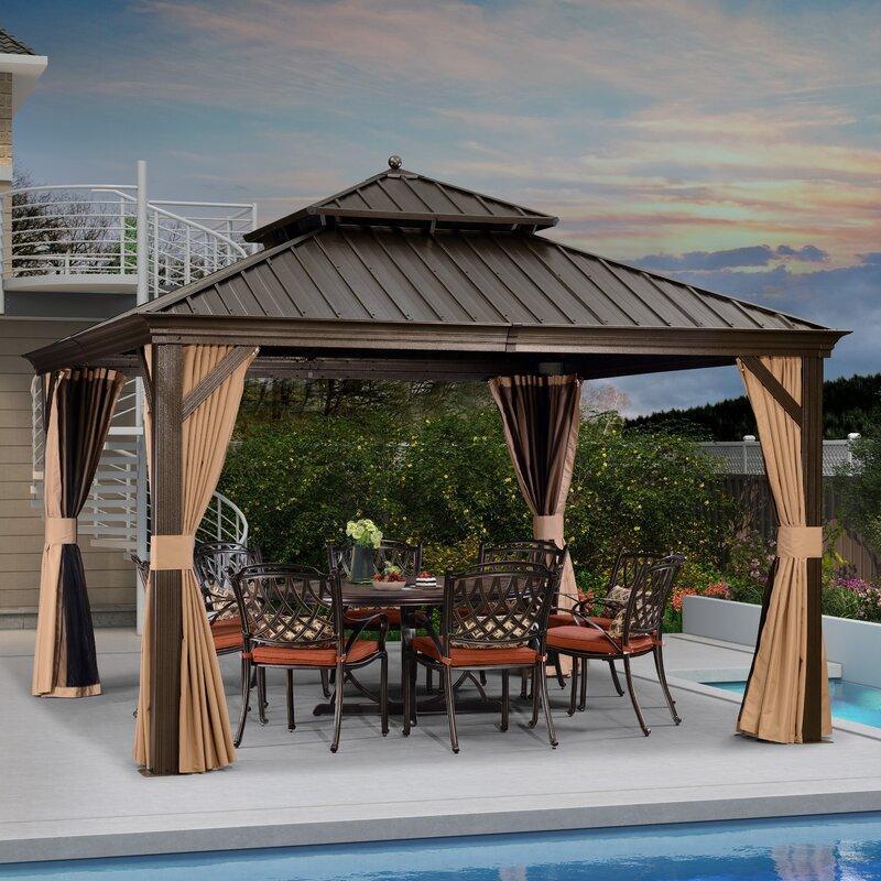 PURPLE LEAF Outdoor Hardtop Gazebo for Garden Bronze Double Roof Aluminum Frame Pavilion