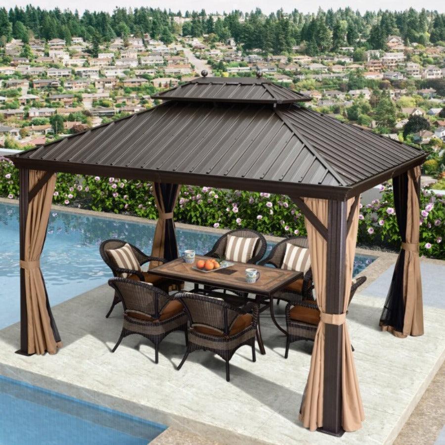 PURPLE LEAF Outdoor Hardtop Gazebo for Garden Bronze Double Roof Aluminum Frame Pavilion