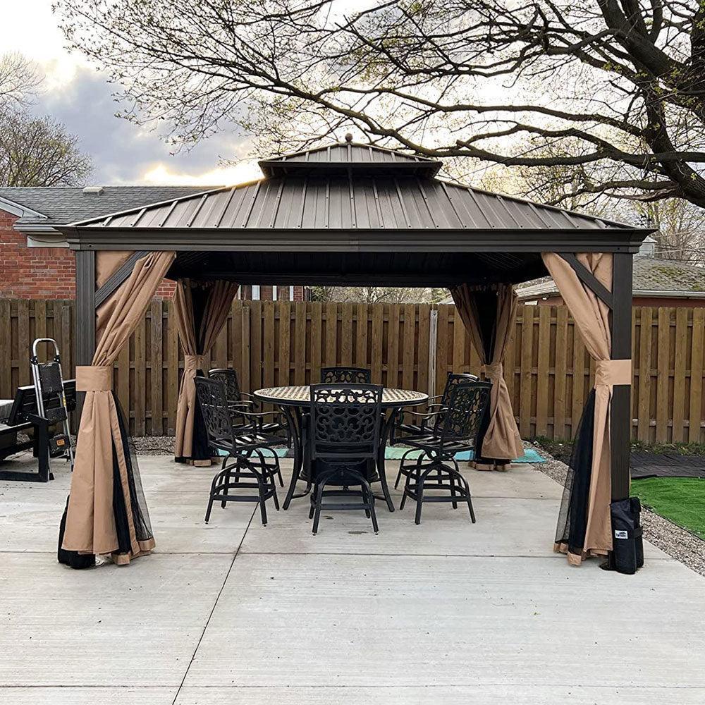 PURPLE LEAF Outdoor Hardtop Gazebo for Garden Bronze Double Roof Aluminum Frame Pavilion